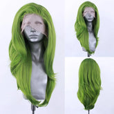 Hooux Red Green Blonde Color Glueless Synthetic Hair Lace Front Wig For Black Women High Temperature Fiber Natural Hairline Cosplay