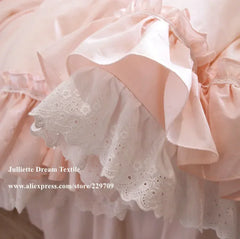 Hooux Top Romantic lace ruffle duvet cover queen solid home bedding duvet cover king size 100% cotton elegant bedroom quilt covers