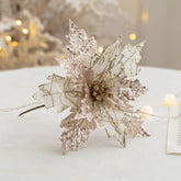 Hooux 1PC Christmas Gold Silver Imitation Flower Xmas Tree Sequins Artificial Flowers DIY Ornaments for Festival Party New Year Decor
