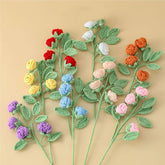 Hooux Handmade Imitation Rose Flower Diy Crochet Knitting Bouquet Flowers Arrangement Vase Home Dining Table Decor Party Accessories