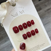 Hooux 10Pcs Pure Color Handmade Short False Nail with Glue Press On Nails Full Cover French Round Head Manicure Wearable Nail Tips Art