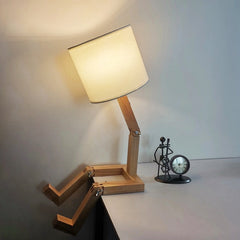 Hooux Robot Shape Wooden Table Lamp E14 Lamp Holder 110-240V Modern Cloth Art Wood Desk Table Lamp Parlor Indoor Study Night Light