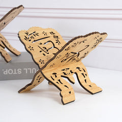 Hooux Mubarak Wooden Bookshelf Bible Frame Ramadan Kareem Decoration Holy Book Stand Holder Islamic Muslim Event Party Home Decor