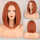 Hooux Short Golden Straight Bob Wigs Natural Synthetic Hair for Women Daily Cosplay Heat Resistant Fiber Wigs