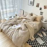 Hooux Striped Plaid Series Bedding Comforter sets Duvet Cover bedsheets set with Pillowcase Bedding Linens Set for Queen/King Bed