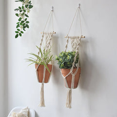 Hooux 2 Pack Macrame Plant Hanger Garden Pots Planters Indoor Outdoor Hanging Planter Basket Makramee Bohemian Home Decor Wall Art