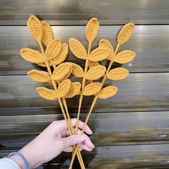 Hooux DIY New Knitted Eucalyptus Leaves Bouquet Artificial Homemade Crochet Fake Plants Flower Christmas Wedding Party Table Decorations
