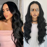Hooux Black Lace Front Wig Synthetic Hair Loose Body Wave Long Deep Curly Natural Wavy Colored 13X4 Lace Frontal Wigs for Women Party