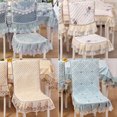 Hooux Jacquard Pattern Dining Chair Cover Antiskid Exquisite Edging Lace Seat Cushion Decorative Integrated Household Use 4 Seasons