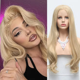 Hooux Ash Blonde Wig Natural Wavy Synthetic Lace Front Wig Glueless Layered Straight Honey Blond Hair Frontal Wigs for Women Daily