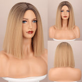Hooux Short Straight Bob Wigs Golden Brown Natural Synthetic Hair For Women Daily Cosplay Heat Resistant Fiber Wigs