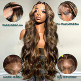 Hooux Loose Body Wave Wig Human Hair 4/27 Highlight Colored Ombre Blonde Brazilian 13x6 HD Transparent Lace Frontal Wig For Women