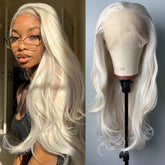 Hooux Platinum Blonde Wig Long Curly Wavy Synthetic Lace Front Wig Natural Wave Colored Hair 13X4 Lace Frontal Wigs for Women Party