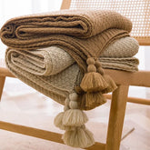 Hooux INS Knitted Throw Blanket With Tassel Plain Color Waffle Embossed Blanket Nordic Blankets Bed Sofa Couch Solid Color Bedspread