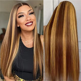 Hooux Highlight 13X6 Lace Frontal Wig Human Hair Colored 13X4 HD Lace Front Wigs P4/27 Brazilian Preplucked Straight Human Hair Wigs