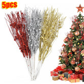 Hooux 1/3/5Pcs Christmas Artificial Glitter Berry Stem Branches Xmas Tree Ornament New Year Home Decoration DIY Vase Filler 2025 Party