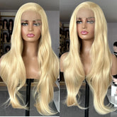 Hooux Long Blonde Wig Natural Wavy Synthetic Lace Front Wig Layered Platinum Colored Hair 13X4 Frontal Honey Blonde Wigs for Women