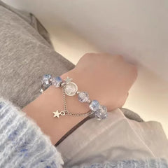 Moonlight Crystal Bracelet Opal Sea Blue Treasure Light Luxury Elastic Bracelet for Girls Women Fashion Gift Jewelry Accessories