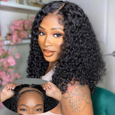 Hooux Short Bob Wigs Human Hair 4x4 Glueless Wigs For Women Water Wave Bob Wigs Human Hair Pre Plucked With Baby Hair Natural Black