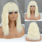 Hooux Blonde Golden Synthetic Bob Wigs For Women With Bangs Wave Heat Resistant Cosplay Lolita Natural Hair