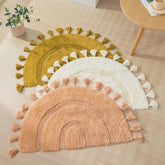 Hooux Semicircle Cotton Rug Handmade Tassels Mat Soft Kids Pet Game Play Area Carpet Children Bedroom Decorative Pad Home Room Decor