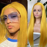 Hooux Yellow Wig Long Straight Synthetic Lace Front Wig Glueless Frontal Bright Colored Natural Hair Lace Wigs for Women Party Cosplay