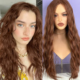 Hooux Reddish Brown Wig Synthetic Hair Long Wavy Curly Lace Front Wig Natural Copper Red Auburn Colored Lace Frontal Wigs for Women