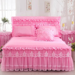 Hooux 1 Piece Lace Bed Skirt +2pieces Pillowcases bedding set Princess Bedding Bedspreads sheet Bed For Girl bed Cover King/Queen size