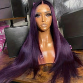 Hooux Purple Wig Long Straight Synthetic Lace Front Wig Glueless Ready to Wear Dark Purple Hair Frontal Wigs for Women Party Cosplay