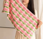Hooux Tulip Flowers Pured Towels Bathroom Suits Face Towel Soft Skin-friendly Bathroom Girl Wash Hand Towels Household Towel 70*140CM