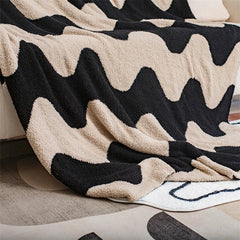 Hooux Nordic Style Half-side Velvet Knitted Sofa Blanket Modern Simple Wave Shape Air Conditioning Shawl Cover Blanket