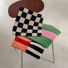Hooux Handmade Tufting Seat Cushion Mat Soft Square Geometric Grids Chair Sofa Pad Hanging Wall Decoration Tapestry Home Office Decor