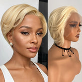 Hooux 613 Blonde Pixie Cut Wig Straight Short Bob Synthetic Lace Front Wig Glueless Colored Hair Frontal Lace Wigs for Women Daily