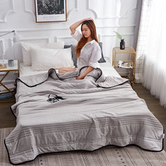 Hooux Summer Air Condition Quilt Thin Stripe Lightweight Comforter Full Queen Breathable Sofa Office Bed Travel Quilts Throw Blanket