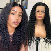Hooux Black Wig Deep Curly Synthetic Lace Front Wig Glueless Frontal Long Black Hair Afro Kinky Curly Wigs for Black Women Party Daily