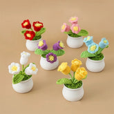 Hooux Handmade Crochet Flowers Potted Finished Woven Bouquet Artificial Knitted Flower Valentine's Day Gift Home Desktop Decor