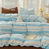 Hooux Stripe Bedding Comforter Set with Pillowcase bed sheet Single Full Size Bed Linen Duvet Cover Set Queen/King Double Single Bed