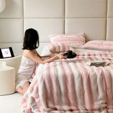Hooux American Style Light Luxury Three-Dimensional Striped Jacquard Blanket Soft Imitation Rabbit Blanket Casual Sofa Cover Blanket