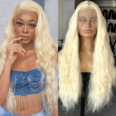 Hooux Long Blonde Wig Natural Wavy Hair Synthetic Lace Front Wig 613 Blonde Free Part Long Curly Wavy 13x4 Frontal Wigs for Women