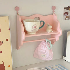 Hooux Wooden Double-Layer Storage Rack Desktop Cabinet Cosmetics Storager Pink Dormitory Storage Manual Display Shelf Wall Decoration