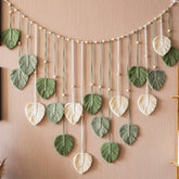 Hooux 1 Pc Green Leaves Garland Macrame Wall Art Above Bed Decor Boho Home Decor Mid Century Modern Living Room Wall Decor