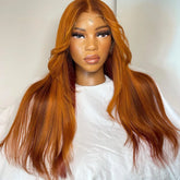 Hooux Ginger Straight Synthetic Lace Front Wig High Temperature Fiber Lace Wigs for Women Long Hair Wavy Wigs Heat Resistant Cosplay