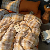 Hooux High Quality Beauty Bedding Set Plaid Duvet Cover Bed Sheet Set With Pillowcases Adult Dormitory Queen Size Winter Home Decor