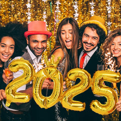 Hooux Crown Number Foil Balloons Happy New Year Eve Party Decoration Photo Booth Props Supplies Christmas Home Decor Navidad 2024 2025