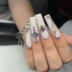 Hooux 24Pcs Wearable Fake Nail with Flower Design Long Coffin False Nails French Ballet Press on Nails Simple Full Cover Nail Tips