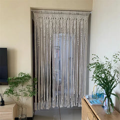 Hooux Hand-woven Macrame Cotton Door Curtain Tapestry Wall Hanging Art Tapestry Boho Decoration Bohemia Wedding Backdrop Tapestry
