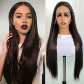 Hooux Dark Brown Wig Long Straight Synthetic Lace Front Wig Glueless Chocolate Brown Hair Lace Frontal Natural Wigs for Women Brunette