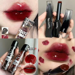 Hooux New Jelly Mirror Black Tube Lipstick Long Lasting Non-stick Cup Moisturize Water Light Lip Gloss Korean Lips Makeup Cosmetic 1pc