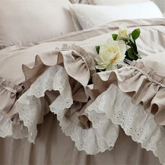 Hooux Top Romantic lace ruffle duvet cover queen solid home bedding duvet cover king size 100% cotton elegant bedroom quilt covers