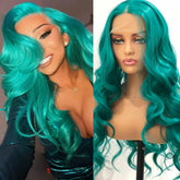Hooux Teal Green Wig Synthetic Lace Wig Loose Body Wave Long Green Lace Front Wig Glueless Long Wavy Hair Frontal Lace Wigs for Women